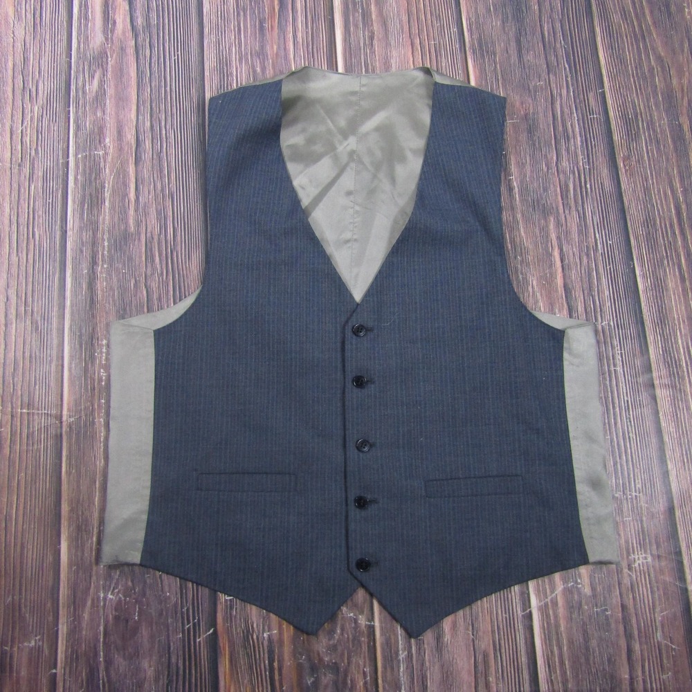 Suit Vest Mens M Gray Striped 3 Piece Regular Fit Formal Wedding Waistcoat